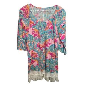 Lilly Pulitzer Flamingo Fringe Long Sleeve Dress